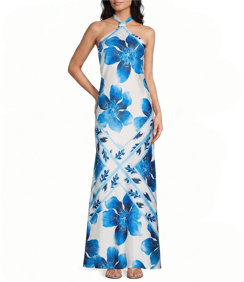 City Vibe Floral Printed Halter Neck Maxi Dress