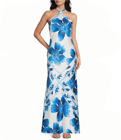 City Vibe Floral Printed Halter Neck Maxi Dress