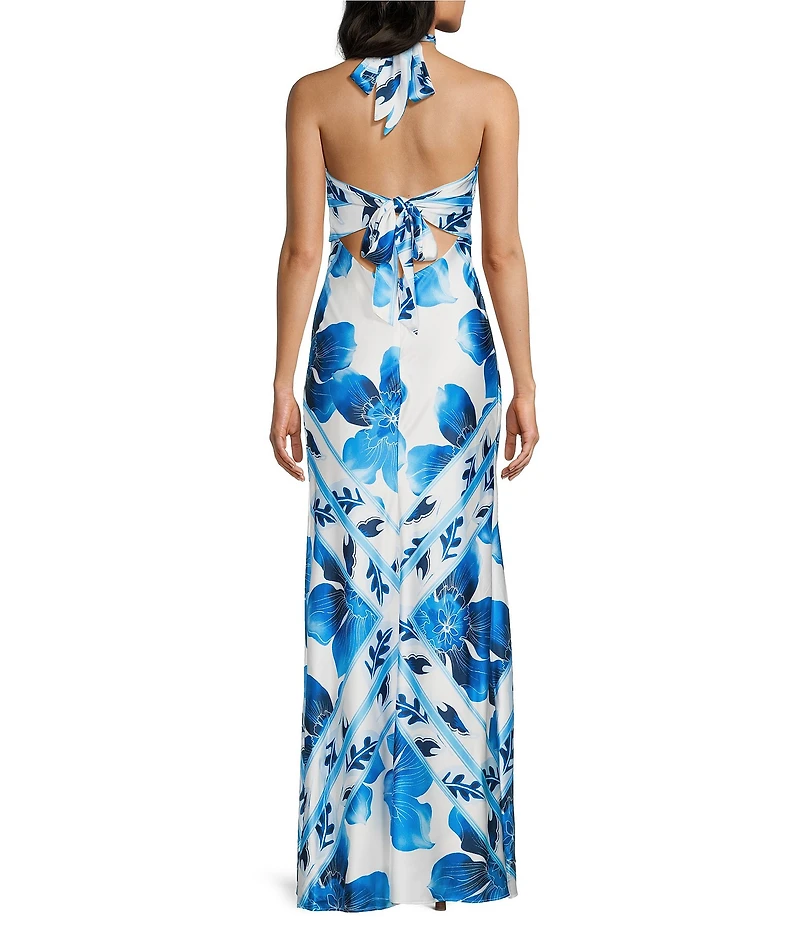 City Vibe Floral Printed Halter Neck Maxi Dress