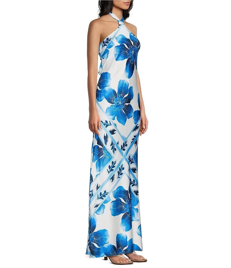 City Vibe Floral Printed Halter Neck Maxi Dress