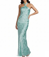 City Vibe Floral Printed Halter Neck Tie Back Maxi Dress