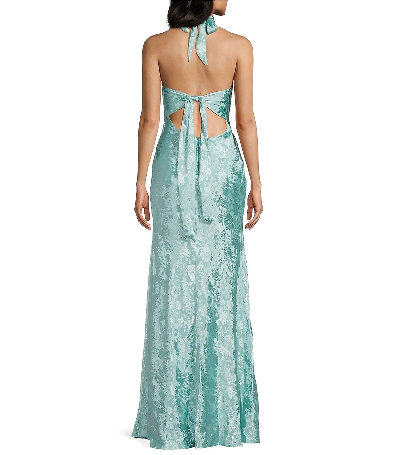 City Vibe Floral Printed Halter Neck Tie Back Maxi Dress