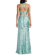 City Vibe Floral Printed Halter Neck Tie Back Maxi Dress