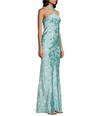 City Vibe Floral Printed Halter Neck Tie Back Maxi Dress