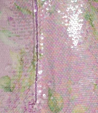 City Vibe Floral Printed Sequin Pleated Twist Keyhole Front Slim Long Dress