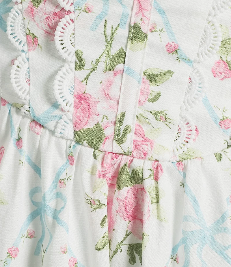 City Vibe Floral Printed Square Neck Trim Pleated Waist Tie Back Dress