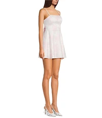 City Vibe Floral Printed Straight Neck Trim Bow Back Skater Dress