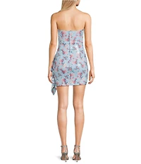 City Vibe Floral Printed Strapless Ruffled Side Sash Dress