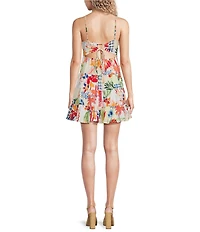 City Vibe Floral Printed Sweetheart Neck Tiered Open Back Dress