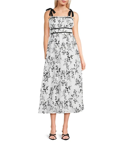 City Vibe Floral Printed Tie Shoulder Midi Dress