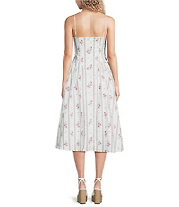 City Vibe Floral Striped Bow Strap Midi Dress