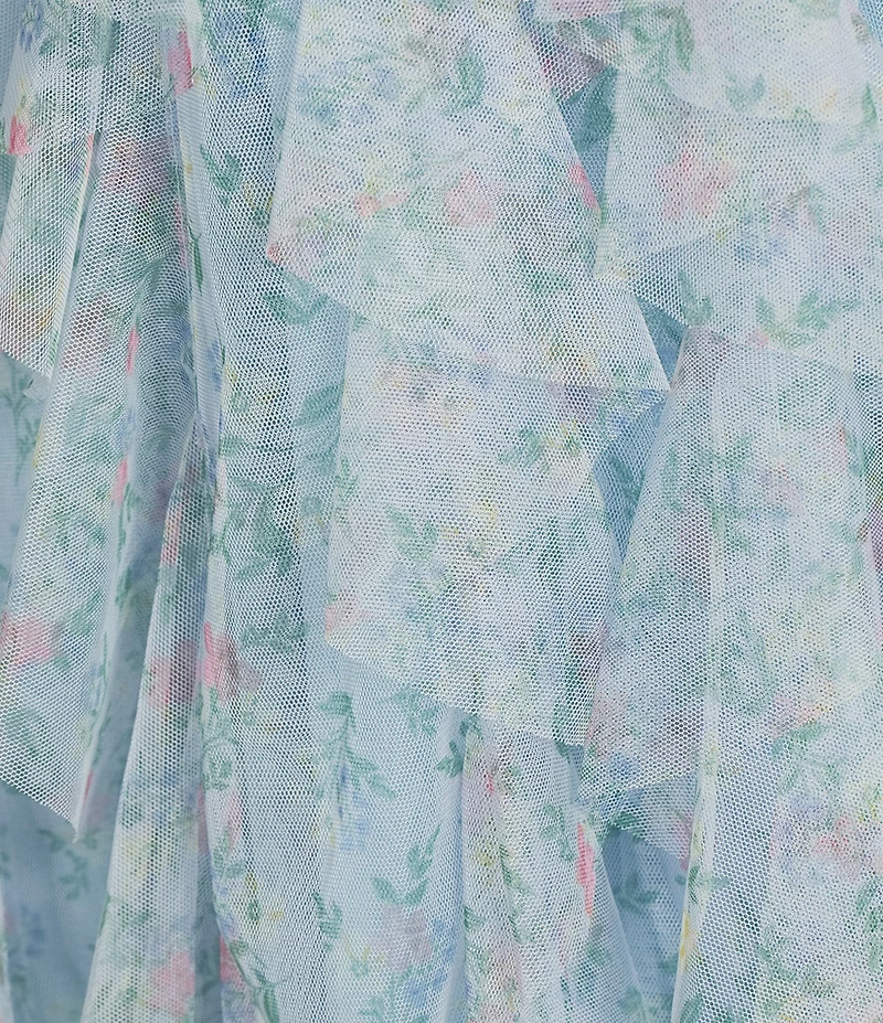 City Vibe Floral Tulle Spaghetti Strap Sweetheart Neck Ruffled Dress