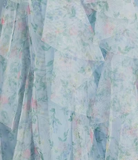 City Vibe Floral Tulle Spaghetti Strap Sweetheart Neck Ruffled Dress