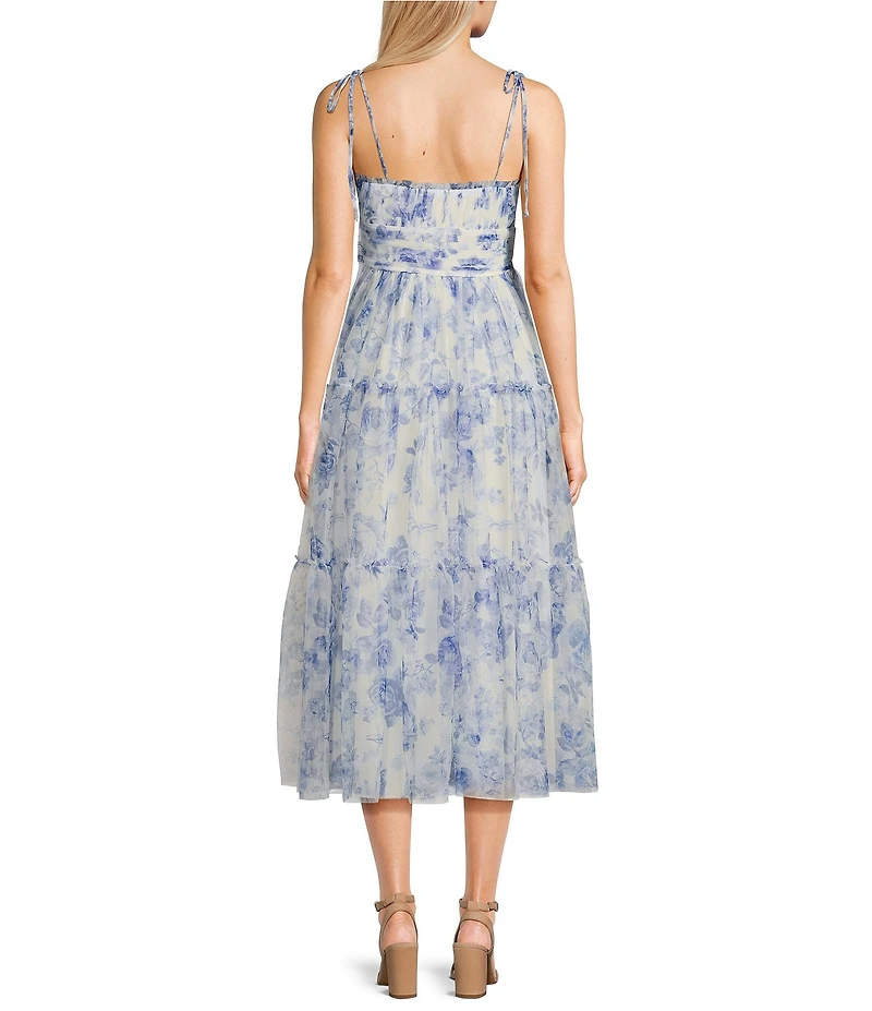 City Vibe Floral Tulle Square Neck Sleeveless Dress