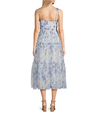 City Vibe Floral Tulle Square Neck Sleeveless Dress