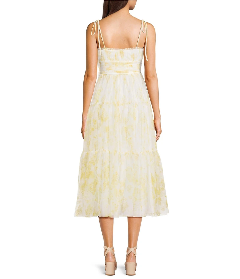 City Vibe Floral Tulle Square Neck Sleeveless Midi Dress