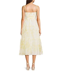 City Vibe Floral Tulle Square Neck Sleeveless Midi Dress