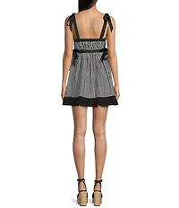 City Vibe Gingham Print Ribbon Trim Babydoll Dress