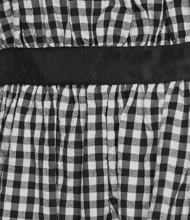 City Vibe Gingham Print Ribbon Trim Babydoll Dress
