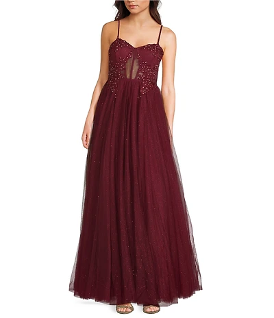 City Vibe Glitter Embellished Spaghetti Strap Sweetheart Neck Corset Dress