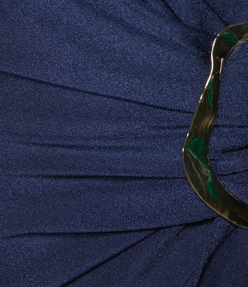 City Vibe Halter Neck Drape Side Buckle Waist Dress