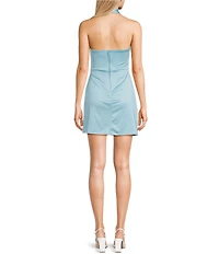 City Vibe Halter Sweetheart Neck Side Pleated Mini Dress