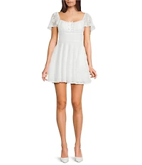 City Vibe Lace Bow Front Short Sleeve Skater Dress