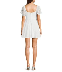 City Vibe Lace Bow Front Short Sleeve Skater Dress