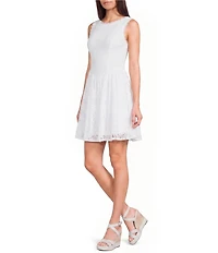 City Vibe Lace Round Neck V-Waist Mini Dress