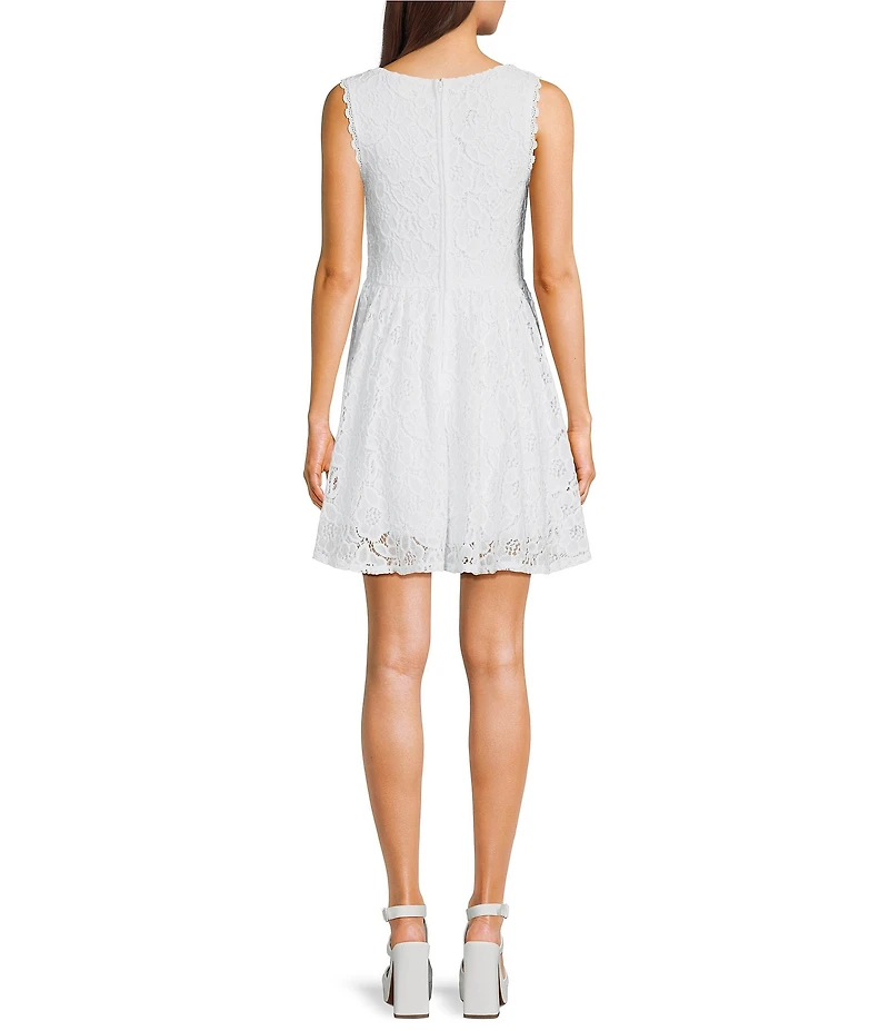 City Vibe Lace Round Neck V-Waist Mini Dress