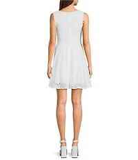 City Vibe Lace Round Neck V-Waist Mini Dress