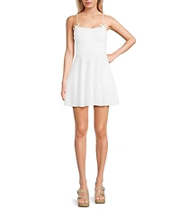 City Vibe Lace Spaghetti Bow Strap Fit And Flare Mini Dress