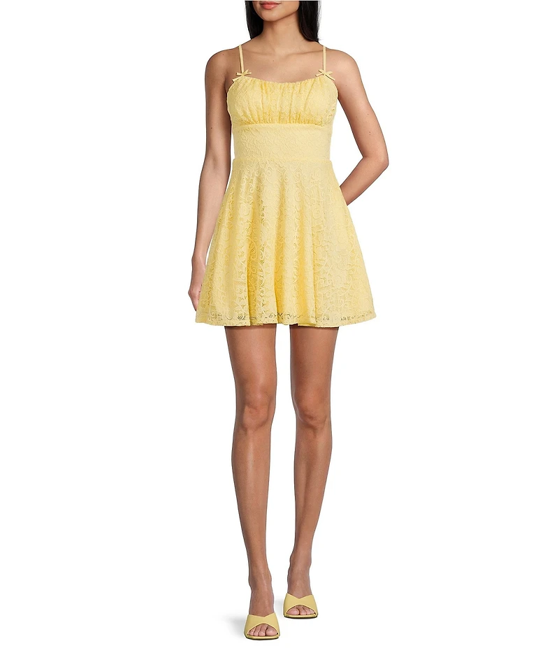 City Vibe Lace Spaghetti Bow Strap Fit And Flare Mini Dress