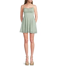 City Vibe Lace Spaghetti Bow Strap Fit And Flare Mini Dress