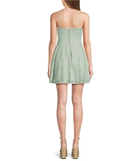 City Vibe Lace Spaghetti Bow Strap Fit And Flare Mini Dress