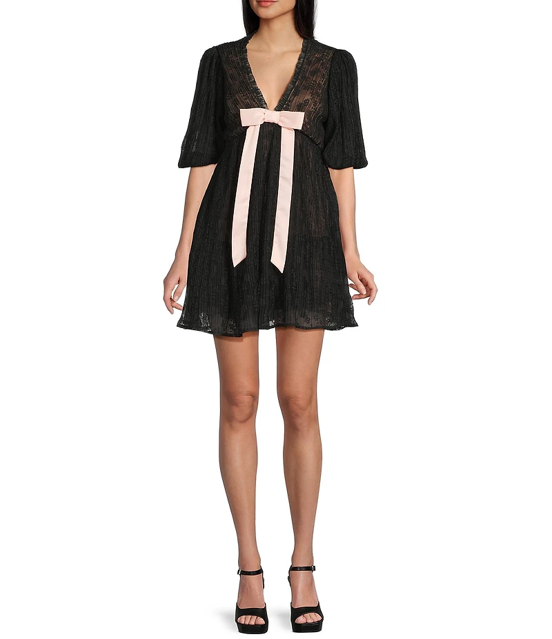 City Vibe Lace V-Neck Bow Front Dress