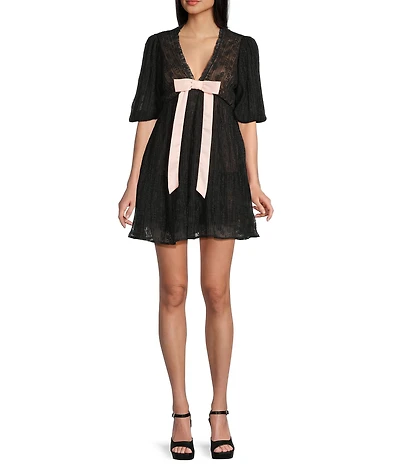 City Vibe Lace V-Neck Bow Front Dress