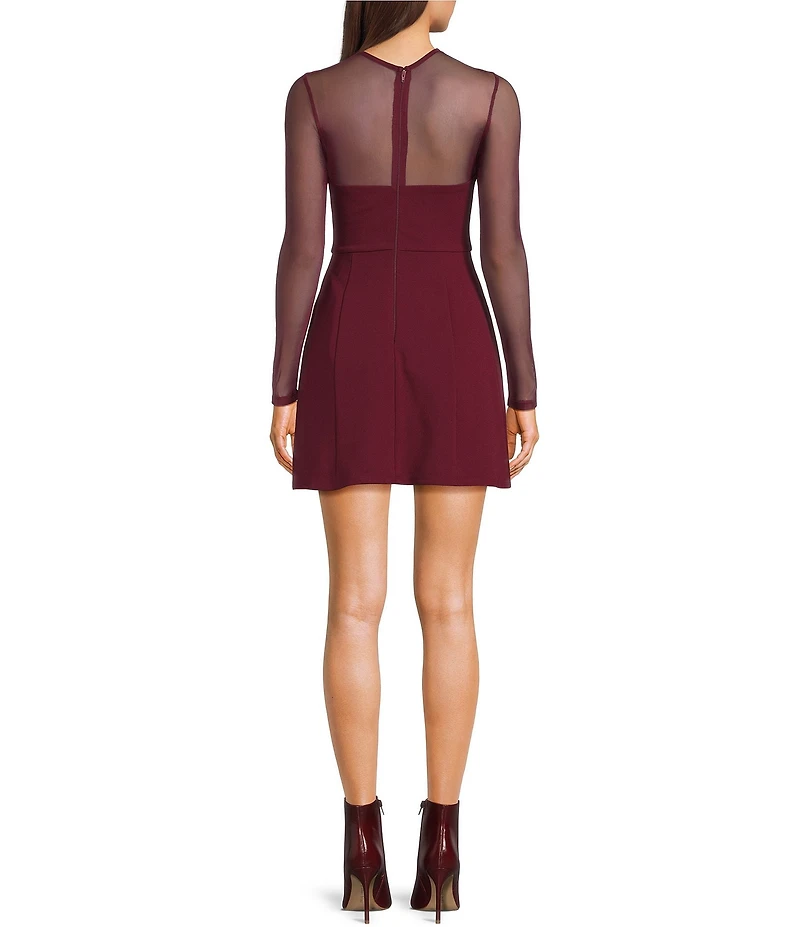 City Vibe Mesh Long Sleeve Fit And Flare Dress