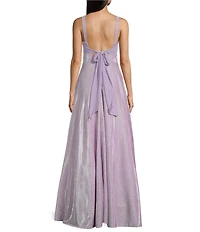 City Vibe Metallic Square Neck Corseted Tie Back Long Dress