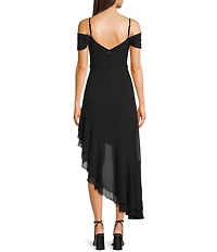City Vibe Off The Shoulder Drape Chiffon Ruffle Hi-Lo Dress