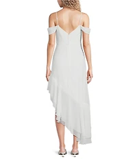 City Vibe Off The Shoulder Drape Chiffon Ruffle Hi-Low Dress