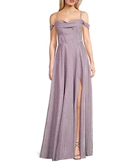 City Vibe Off-The-Shoulder Drape Neck Spaghetti Strap Ballgown