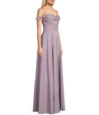 City Vibe Off-The-Shoulder Drape Neck Spaghetti Strap Ballgown