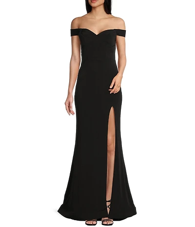 City Vibe Off-The-Shoulder Lace-Up Back Long Dress