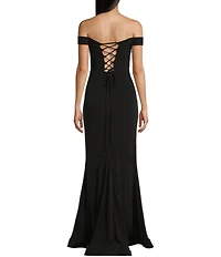 City Vibe Off-The-Shoulder Lace-Up Back Long Dress