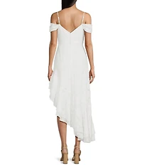 City Vibe Off The Shoulder Ruffled Asymmetrical Hem Midi Dress