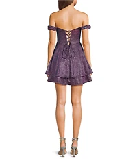 City Vibe Off-The-Shoulder Tiered Lace Up Back Dress