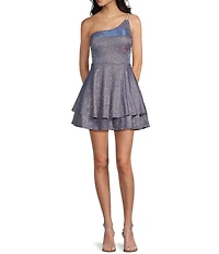 City Vibe One Shoulder Jeweled Strap Layered Skater Dress