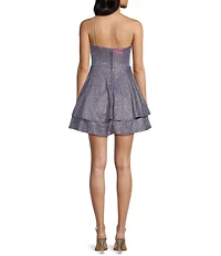 City Vibe One Shoulder Jeweled Strap Layered Skater Dress