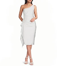 City Vibe One Shoulder Ruched Cascading Ruffle Dress